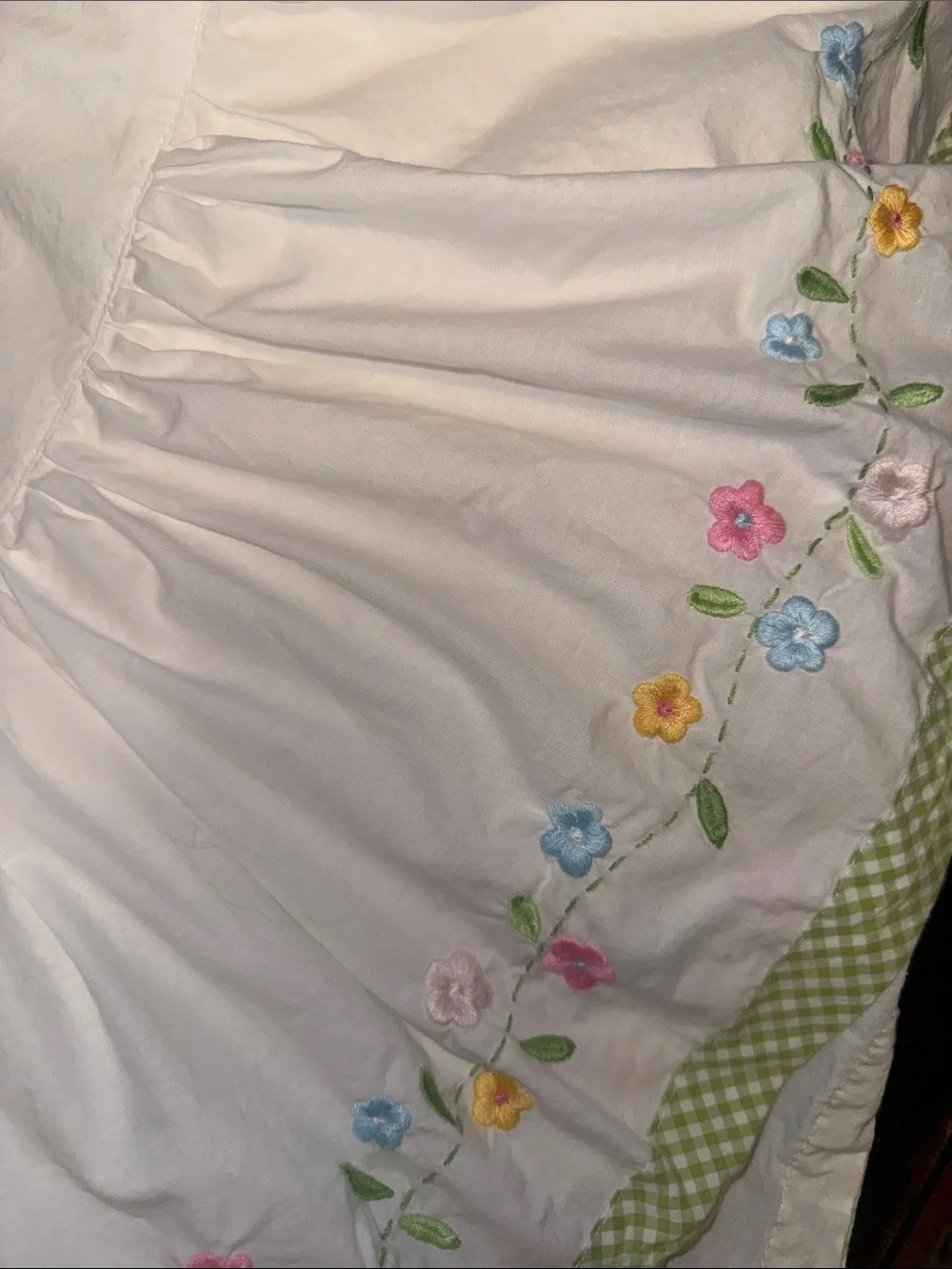Pottery Barn Kids Garden Party Skirted Bed Ruffle with Floral Embroidery